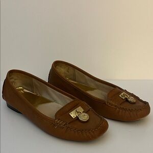 Michael Kors Tan Leather Loafers with Gold Accents